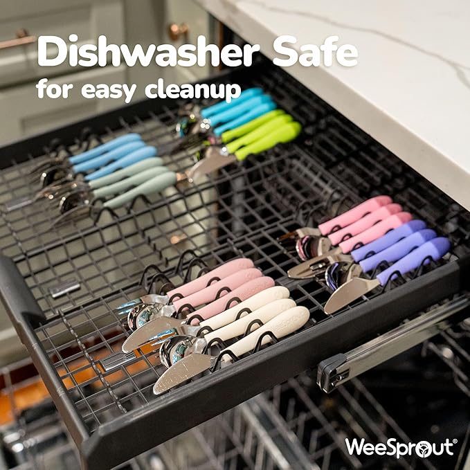 Kids Stainless Steel Utensils Set - Premium 18/8 Grade Silverware Kit - 2 Spoons, 2 Forks, and 2 Knives for Ages 4-7 - Silicone Easy-Grip Handles - Children Flatware Cutlery (Matte - Pink, Off White)