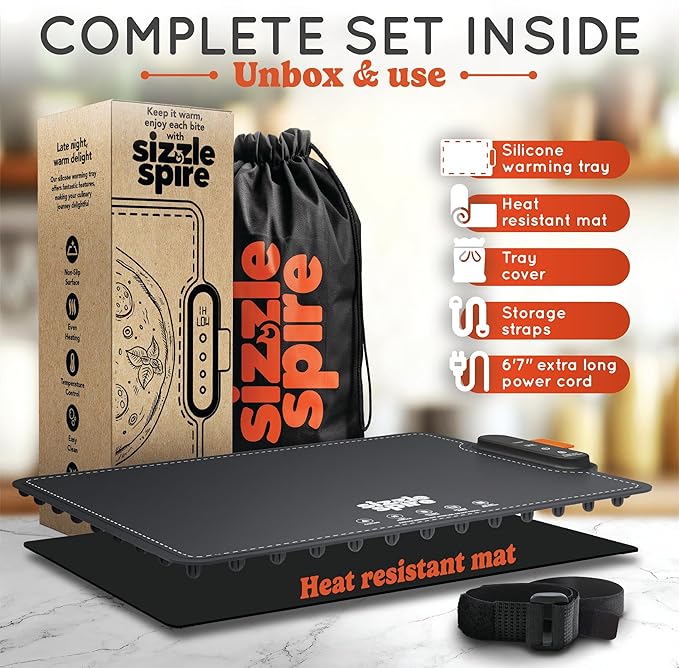 Electric Warming Tray, Rollable Silicone Warming Pad for Food with 4 Temperature Settings, auto Shut-Off, Great Food Warmer Mat for Parties, Buffets, Gatherings and Everyday Use - Black