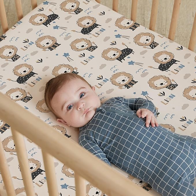 BROLEX Baby Fitted Crib Sheets: Kid Crib Sheets - Set of 2 for Toddler Standard Size Crib Mattress for Boys and Girls - Jersey Knit Crib Bed Sheets Dinosaur Lion