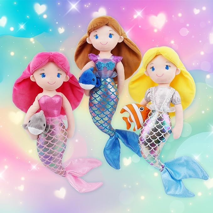 June Garden Atlantic Wonders Series - Mermaid Princess Nerida Oceanwhisper - 16" Soft Plush Stuffed Mermaid Doll Gift for Toddler Girls