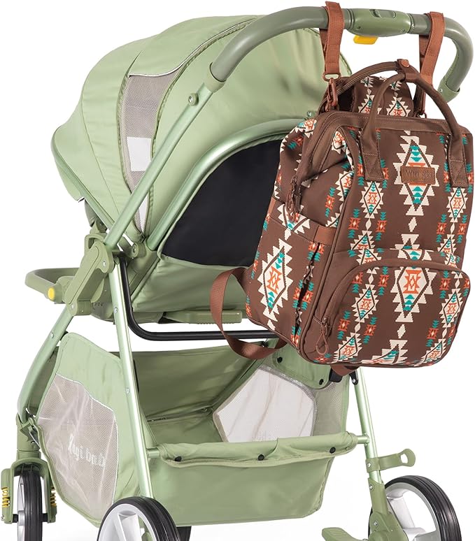 Wrangler Aztec Backpack Organized Daypack Travel Baby Bag with Stroller Strap and Side Bottle Pockets WG2204-9110CF