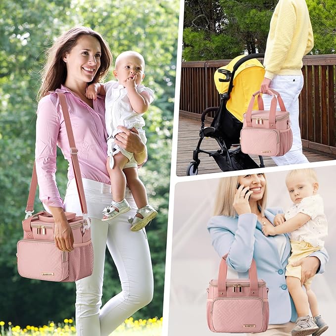 Breastmilk Cooler Bag with Ice Pack Fits 6 Baby Bottles up to 9 Ounce, Breast Milk Pump Cooler Bag for Nursing Mom Daycare, Work, Travel-Pink