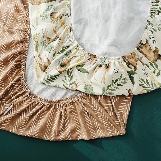 Pobibaby - 2 Pack Premium Pack N Play Sheets Fitted for Standard Pack and Plays and Mini Cribs - Ultra-Soft Cotton Blend, Stylish Woodland Pattern, Safe and Snug for Baby (Wildlife)