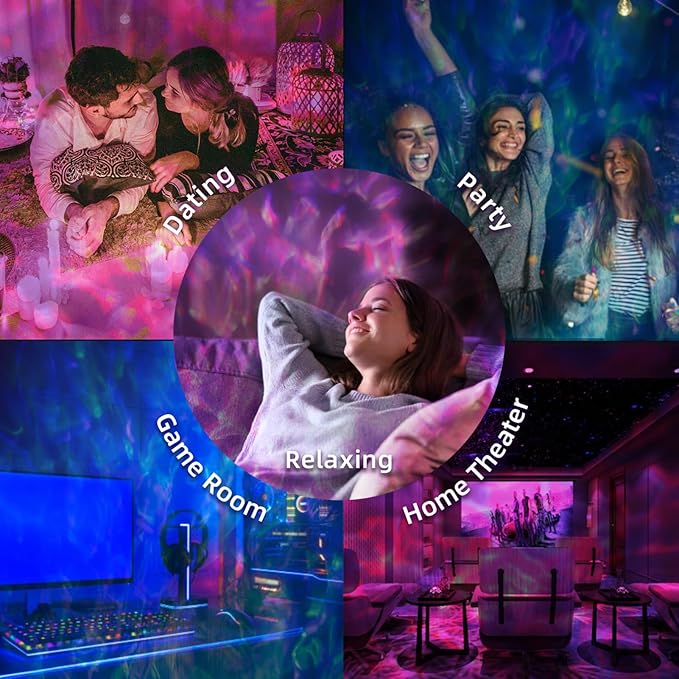 Moredig Galaxy Projector for Bedroom, 12 Colors LED Night Light Projector with Moon, Brightness and Fluctuation Speed Adjustment for Nursery, Parties, Home Decor, Home Theater