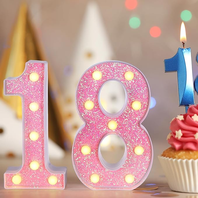 Foaky Pink Light up Letters,Pink Party Decorations,Girls Room Decor,Glitter Marquee Numbers,Alphabet Letter Sign for Night Light Birthday Party Girls Gifts, Home Bar Decoration (5)