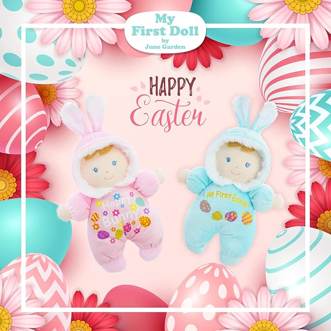 June Garden 9" My First Doll Olivia - Soft Plush Bunny Baby Doll - Easter Gift for Infants and Toddlers