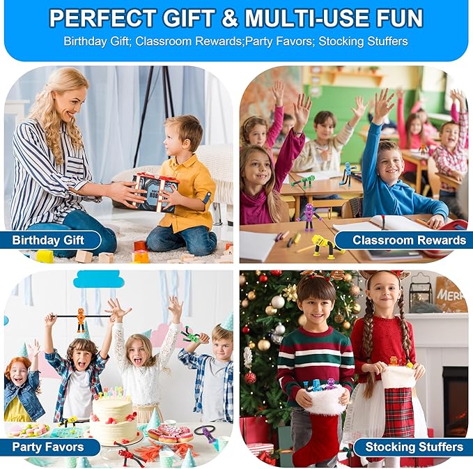 Robot Suction Cup Toys Pop Tubes | 6 PCS-Stretchy Sensory Fidget Toys for Kids Ages 3+ | Perfect for Travel, Party Favors,Autism, Stress Relief | Fun Robot-Shaped Suction Cup Toys