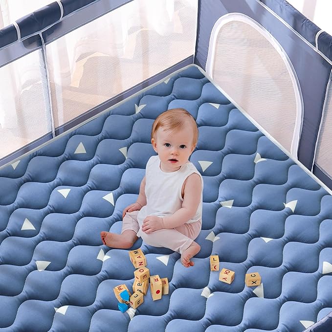 Baby Play Mat, 59x59 Inch Thicker and Larger Non-Slip Cushioning Foam Playmats for Babies,Toddlers, Infants, Play & Tummy Time, Foldable and Machine Washable Baby Mat for Floor