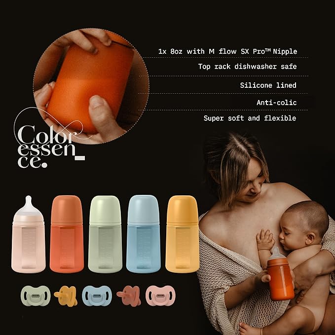 Suavinex Color Essence SX PRO Physiological Soft Flexible Silicone Baby Bottle, Anti Colic Baby Bottles, Supports Breast Feeding Babies, Made in Spain, Medium Flow, 8oz, Marshmallow Nude