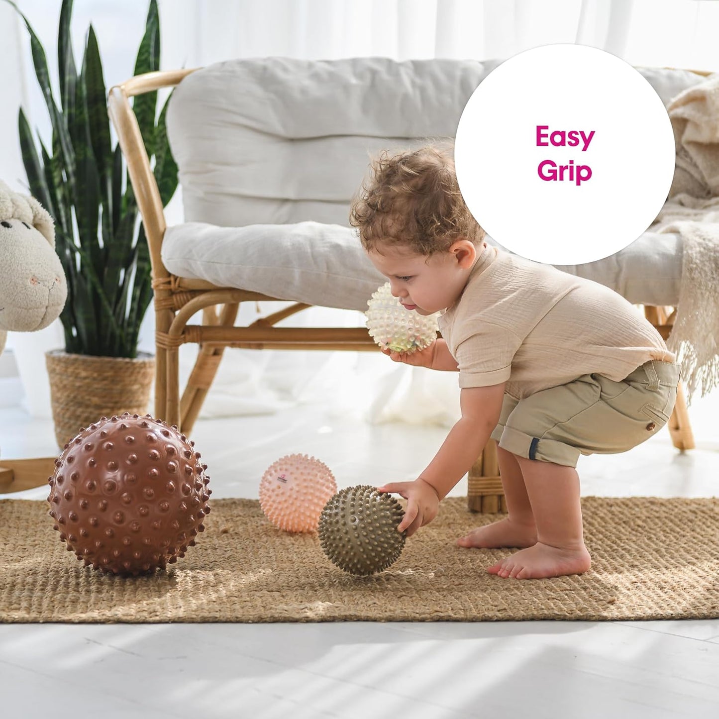 Edushape Original Sensory Ball for Baby - 4" Deflated with Pump - Boho Chic Color - Enhances Gross Motor Skills for Kids 6 Months & Up - Stocking Stuffer