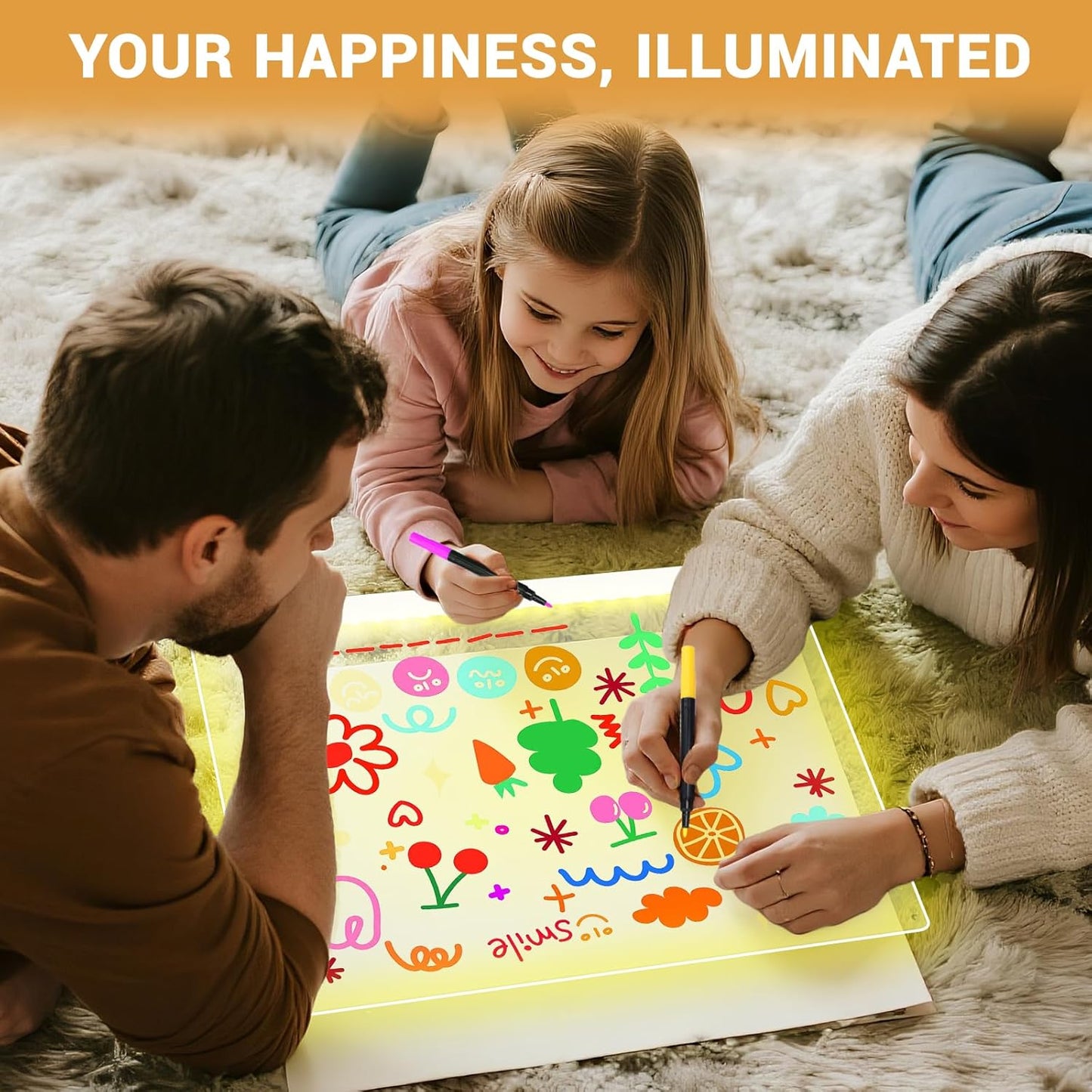 Doodle Glow, LED Note Board with Colors, 14.1"x10.9" Wooshneesham Acrylic Dry Erase Board, 16M-Color LED Light-Up Memo w/Music Sync, APP & Remote, Stand & 7 Markers, Battery Case, Neon Glow (White)