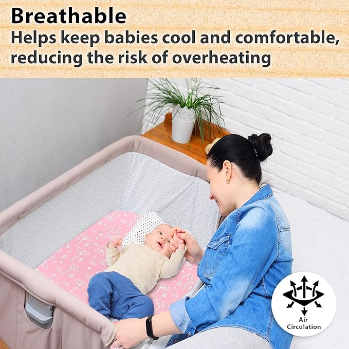 3 Pack Organic Bedside Bassinet Sheets Compatible with Mika Micky, Baby Delight, Dream On Me, AMKE and Other Bassinet Mattress Pads Size Between 17-21 in Width, 29-33 in Length, and 1.5-4 in Thick