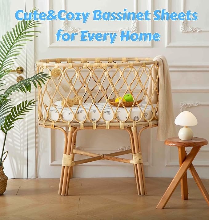 SDY Floral Bassinet Sheets 2pk Microfiber Jersey Bassinet Fitted Sheets for Boys Girls,for Rectangle, Round, Oval, Hourglass Mattress 32 "x 16"x 4"