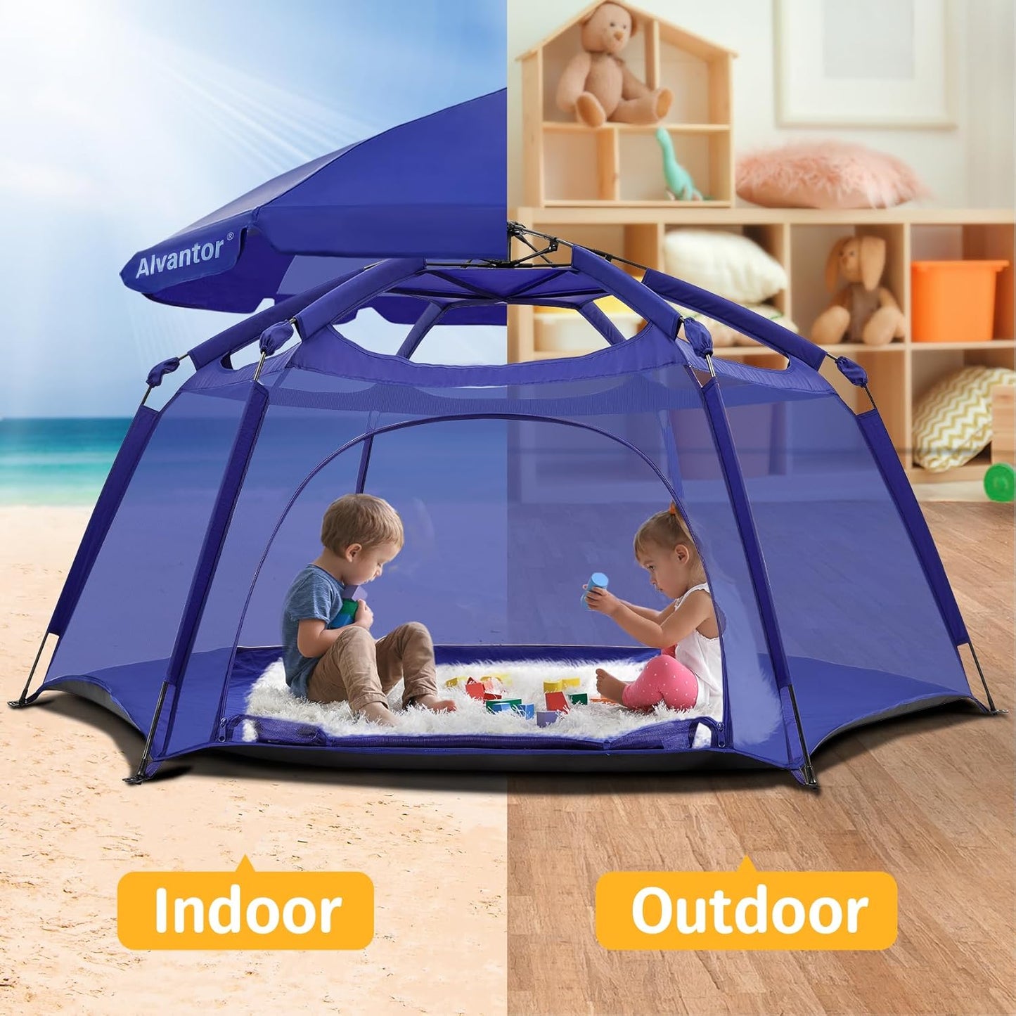 Alvantor Baby Playpen Play Yard 84"x84"x44”Large Pop Up Playpen Foldable Play Tent Indoor & Outdoor Kids Tent Lightweight Safe Space Canopy for Infants Toddlers Pets, Navy