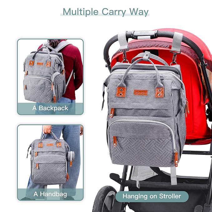 Diaper Bag Backpack with Changing Station, Large Diaper Bag, Baby Bag, Multifunctional Diaper Bag, Gray