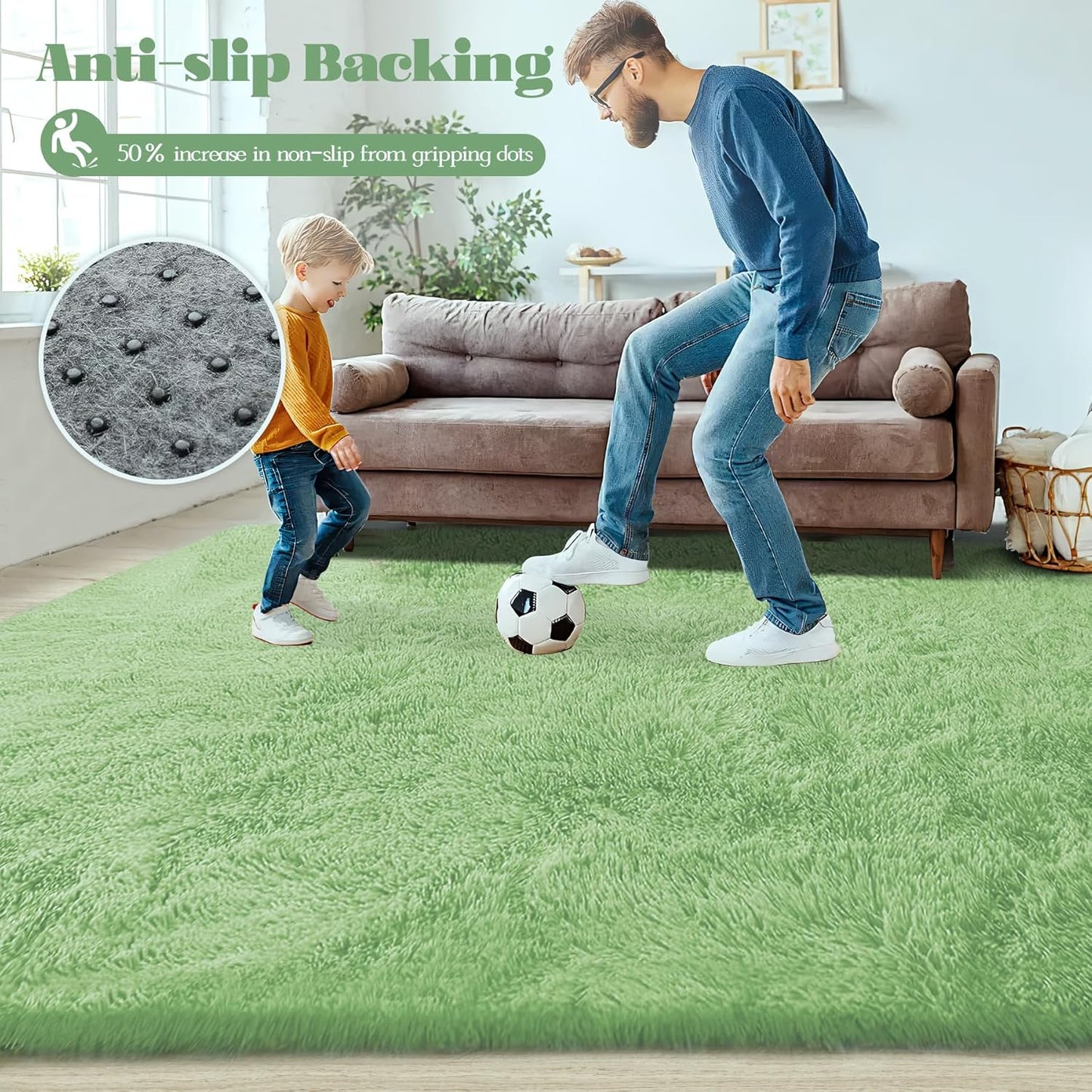 8x10 Area Rug for Living Room: Fluffy Shag Soft Washable Rugs Large Fuzzy Plush Indoor Carpet for Bedroom Nursery Playroom Kids Girls Boys Room (Sage Green, 8'x10')