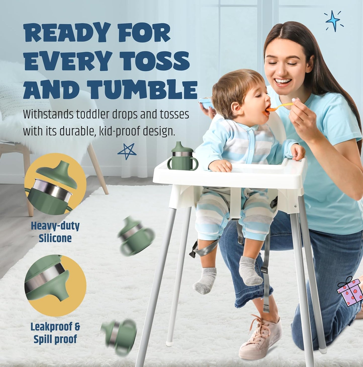 Jumble Dream Baby Sippy Cup, 100% Silicon Training Stainless Steel Kids Cups with Silicon Straw, Toddler Tumbler with Straw Spill Proof | 6 Month Plus Toddler Sippy Cup | BPA Free