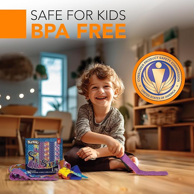 BUNMO Sensory Toys Stretchy Strings for Toddlers 3+ - Stimulating & Addictive Fidget Toys for Kids - Hours of Fun for Kids - Non-Mouthable Toy 3+ - Suction 6 Pack