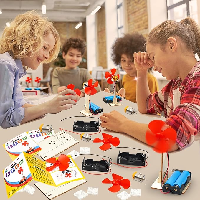 6 STEM Science Kits for Kids Age 6-8 8-12, STEM Building Toys for 6 7 8-10 Year Girls Boys Wood Crafts, Electric Fan Experiments Activities Circuit Projects, Bulk Gifts for Kids Classroom Party Favors