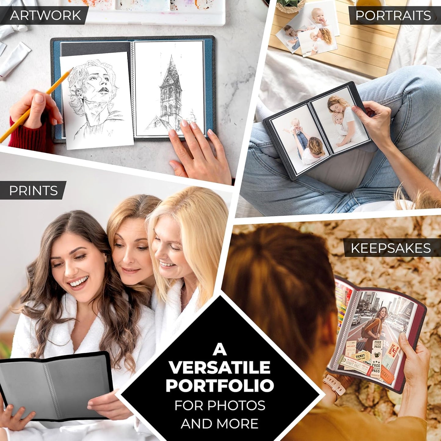 Dunwell Small Photo Album 4x6 with Black Mounting Paper (2-Pack, Silver), 4 x 6 Photo & Art Portfolio Presentation Book, Each Shows 48 Pages, Professional Mini Picture Book for Artwork, Postcards