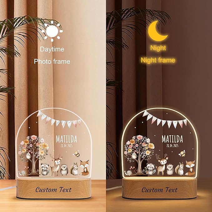 Personalized Baby Gifts for Kids, Custom Name LED Acrylic Plaque Night Light, Safari Jungle Animals Lamp, Perfect Baby Shower Newborn Christmas Gifts for Boys Girls, Children's Nursery Decor