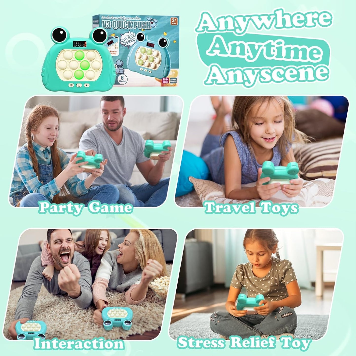 Fast Push Pop Pro Light Up Fidget Game Controller, Puzzle Pop Pro Game Fidget Toys Adults Handheld Bubble Pop Fidget Game Console St. Patrick's Day Anti-Anxiety Autism Electronic Pop Game Toy