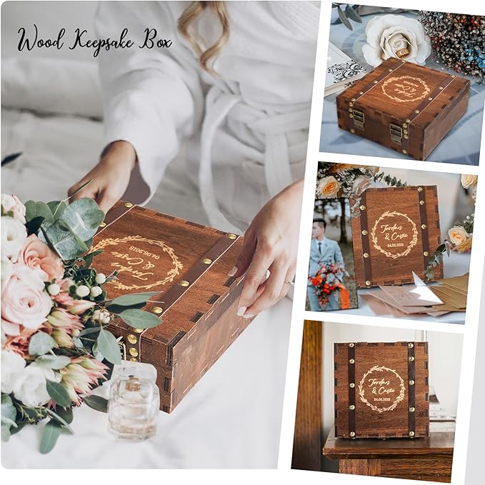 AW BRIDAL Personalized Wedding Keepsake Box Memory Box Wooden Storage Box for Trinkets Photos Jewelry Wedding Engagement Gifts for Couples//DK2201CPP67//