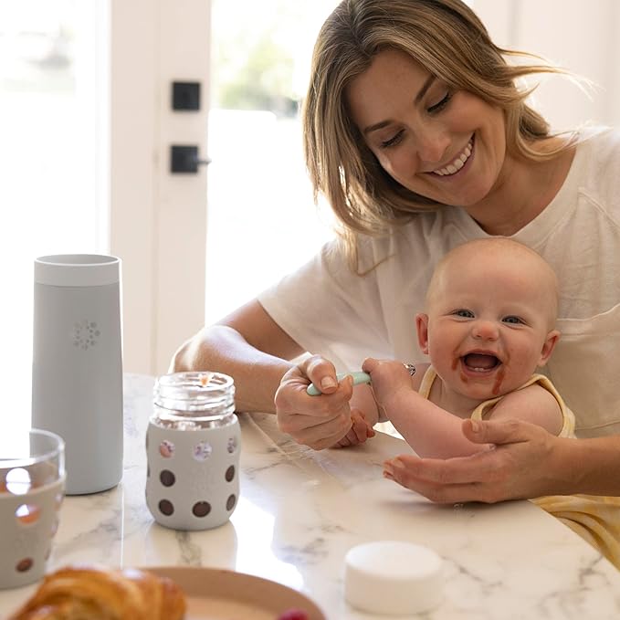 Lifefactory 8-Ounce Wide Neck Glass Baby Bottle with Protective Silicone Sleeve and Flat Cap, Stone Gray (LG2231WCG4)