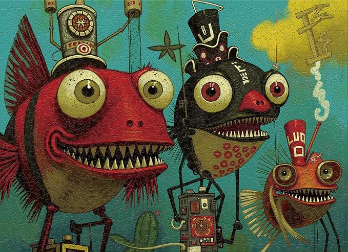 1000 Piece Puzzle for Adults, Quirky Piranha-Inspired Artwork with Unique-Shaped Pieces, Matte Texture, Color-Coded Backing, Challenging Gift for Puzzle Lovers 26.6 x 19.2 in