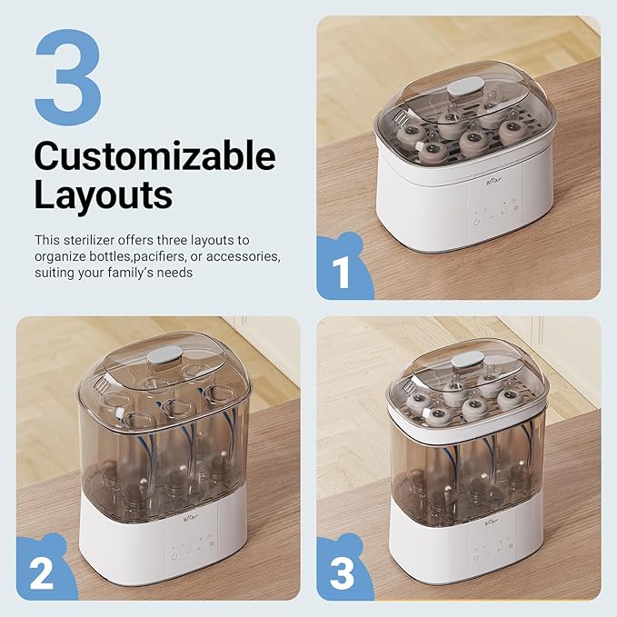 Bear Bottle Sterilizer and Dryer, 2 Layers Large Electric Steam Baby Bottle Sterilizer, Fast Bottle Sanitizer and Dryer for All Bottles & Accessories, Time-Saving Design