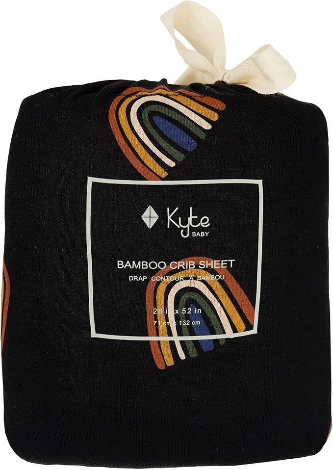 Kyte Baby Soft Crib Sheet - Standard Fitted Crib Sheet Made with Rayon from Bamboo, Ultra-Gentle and Breathable (Rust Rainbow on Midnight)