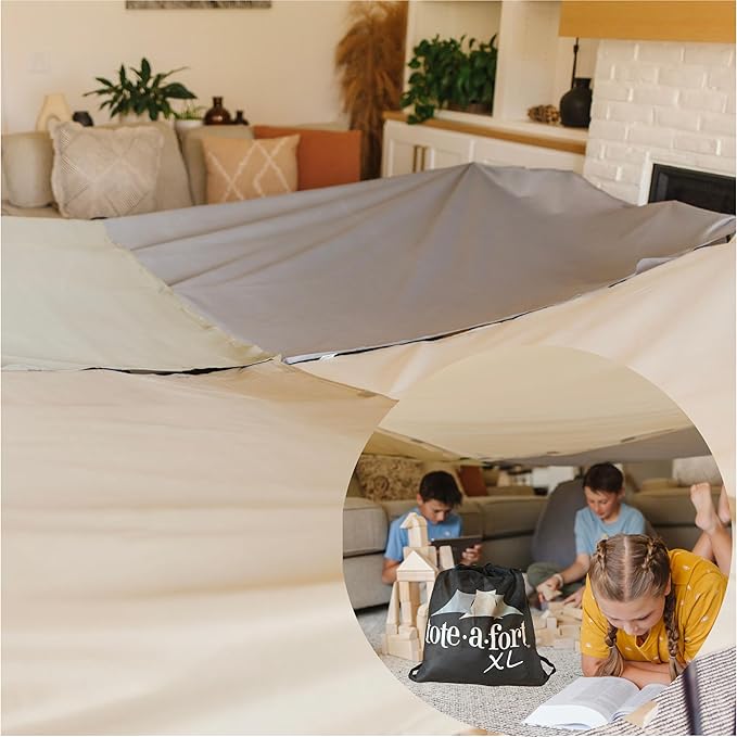 Tote a Fort Earthy XL Blanket Fort Building Kit for Kids, 4 Blanket TOTEAFORT Toy, Make a Portable Playhouse, Play Tent Boy and Girl Indoor Outdoor Build Set, STEM Children Toy, Ages 4, 8, 12 +