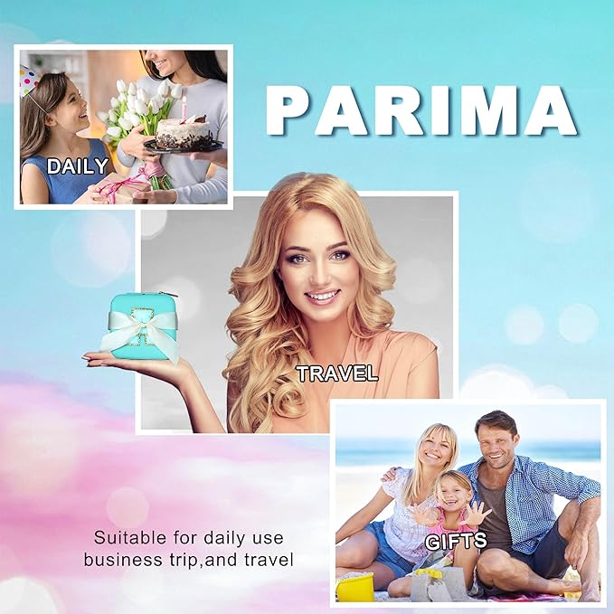 Parima Travel Essentials for Women Jewelry Box, Travel Accessories for Teen Girls Trendy Stuff | Necklace Organizer Earrings Organizer Ring Organizer - Letter M, Aqua Blue