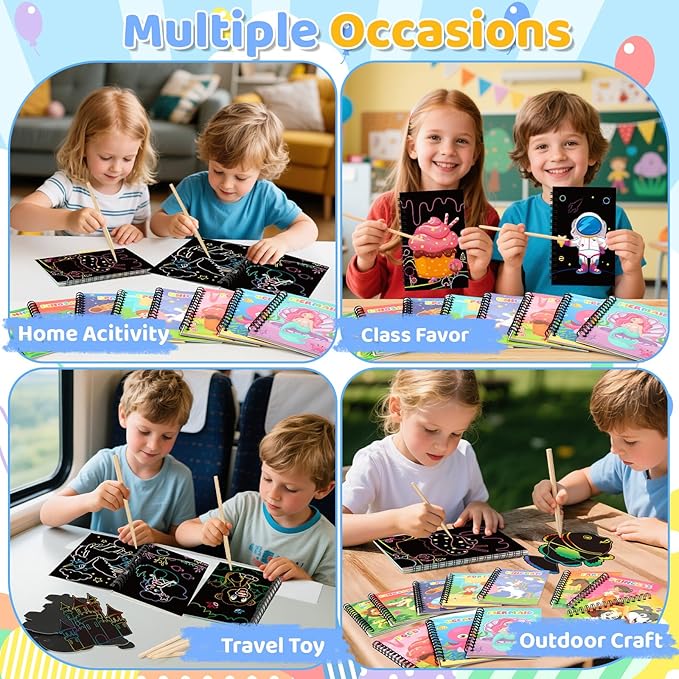 12 Pack Scratch Art Party Favors for Kids - Rainbow Scratch Paper Notebook with Scratch Off Cards Easter Basket Stuffers Birthday Goodie Bags Stuffers with - Return Gifts DIY Classroom Prizes