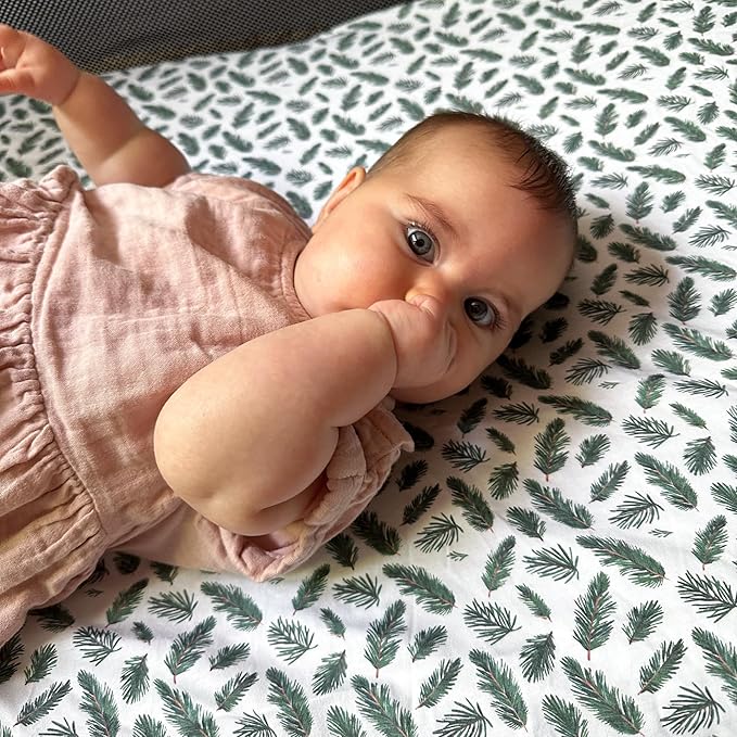 Quiggly Travel Crib Sheets for Guava Lotus, 2 Pack Organic Cotton Jersey Knit, Vibrant Forrest & Tree Patterns - Fits Travel Crib Mattresses for Boys & Girls