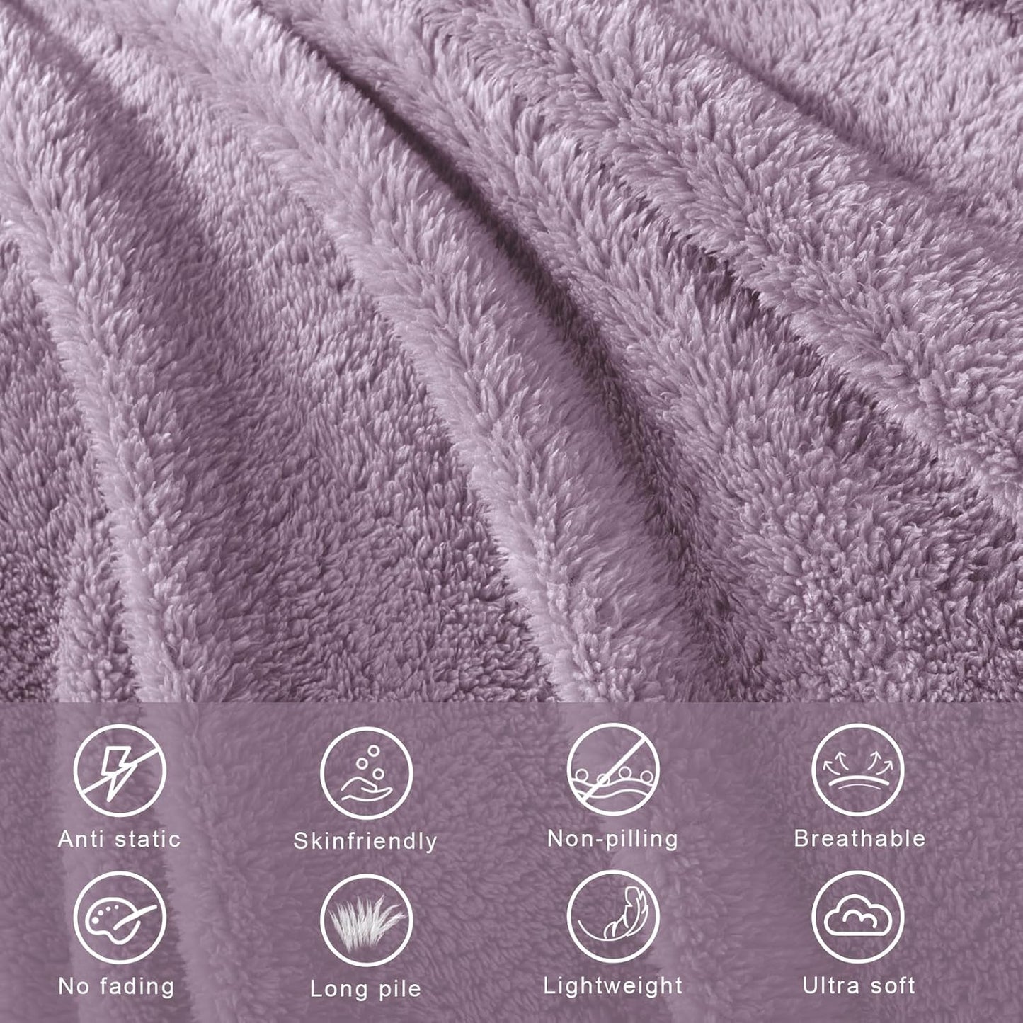 Exclusivo Mezcla Queen Size Flannel Fleece Blanket, Super Soft Velvet Plush Bed Blanket, Fuzzy Cozy and Warm for All Seasons, 90x90 Inches, Grayish Purple