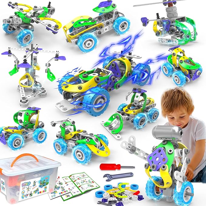 10 in 1 Electric STEM Toys for 5 6 7 8 9+ Year Old Boy Girl Birthday Gifts Educational Building Toys for Kids Ages 4-8 5-7 8-12 Stem Activities Construction Toy for Boys 6-8 8-10 Christmas Idea Gift