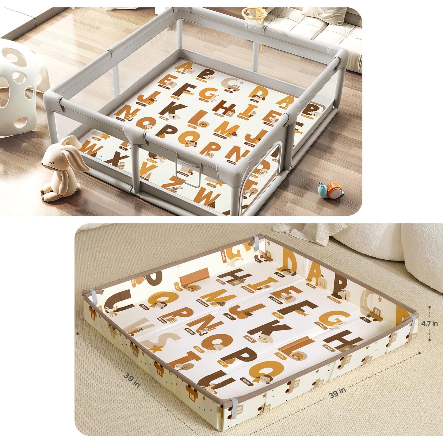 Baby Play Mat for Baby Activity, 50 x 50 Playpen Mat, Foldable Foam Cushioned Playmat, Soft Lightweight Waterproof, Easy to Store Wipeable, Tummy Time & Floor Play, for Babies Infants and Toddler 