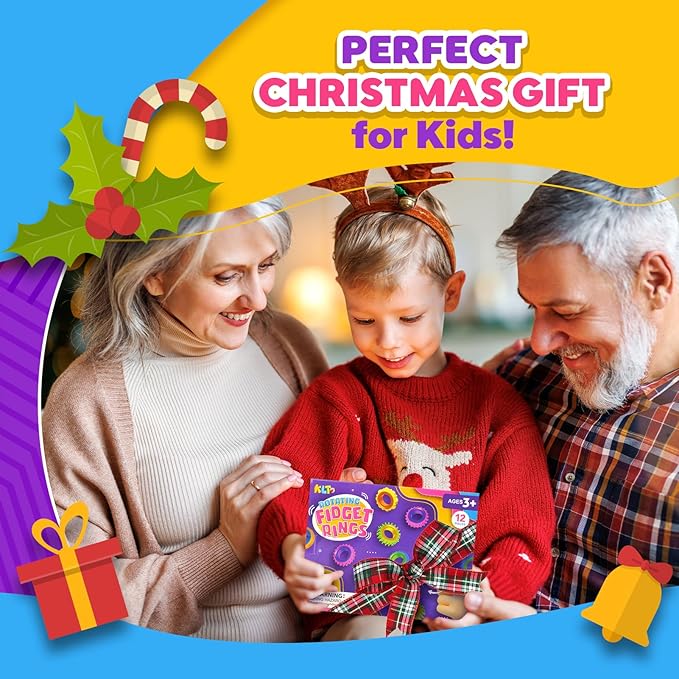 Fidget Toys Sensory Rings for Kids: 12 Pack Finger Spinner Rings - Texture Stress Toys for Kids Autism Calming - Fun Fidgets for Student Classroom Prize Stocking Stuffers