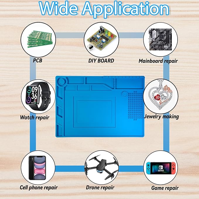 Kaisi Soldering Mat,15.35" x 10.6" Inch Heat Resistant Silicone Work Mat,Solder Pad for Soldering,Screws,Tools Repair Pad,Soldering Gun Iron Workbench Protection
