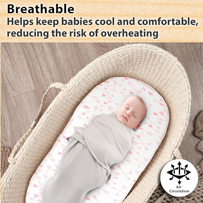 Bassinet Sheets Girl– 3-Pack Soft Fitted Bassinet Sheets, Organic Cotton, Breathable & Cozy, Fits 32x16x4 Inch Rectangle, Oval & Hourglass Mattresses (Pink Stars)