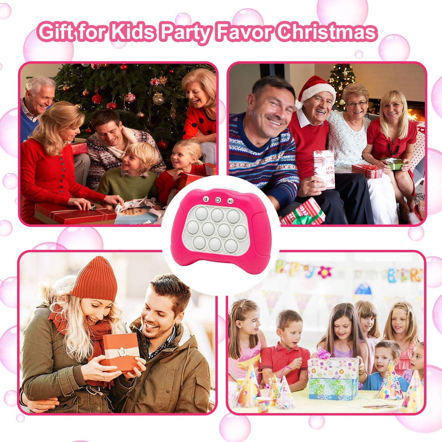 Quick Push Puzzle Game Machine Pop Fidget Light-Up Squeeze Poppet Sensory Toy Educational Push Pop Bubble Toy Stress Relief Party Favors Puzzle Game for Kids Teens Adults (Pink)