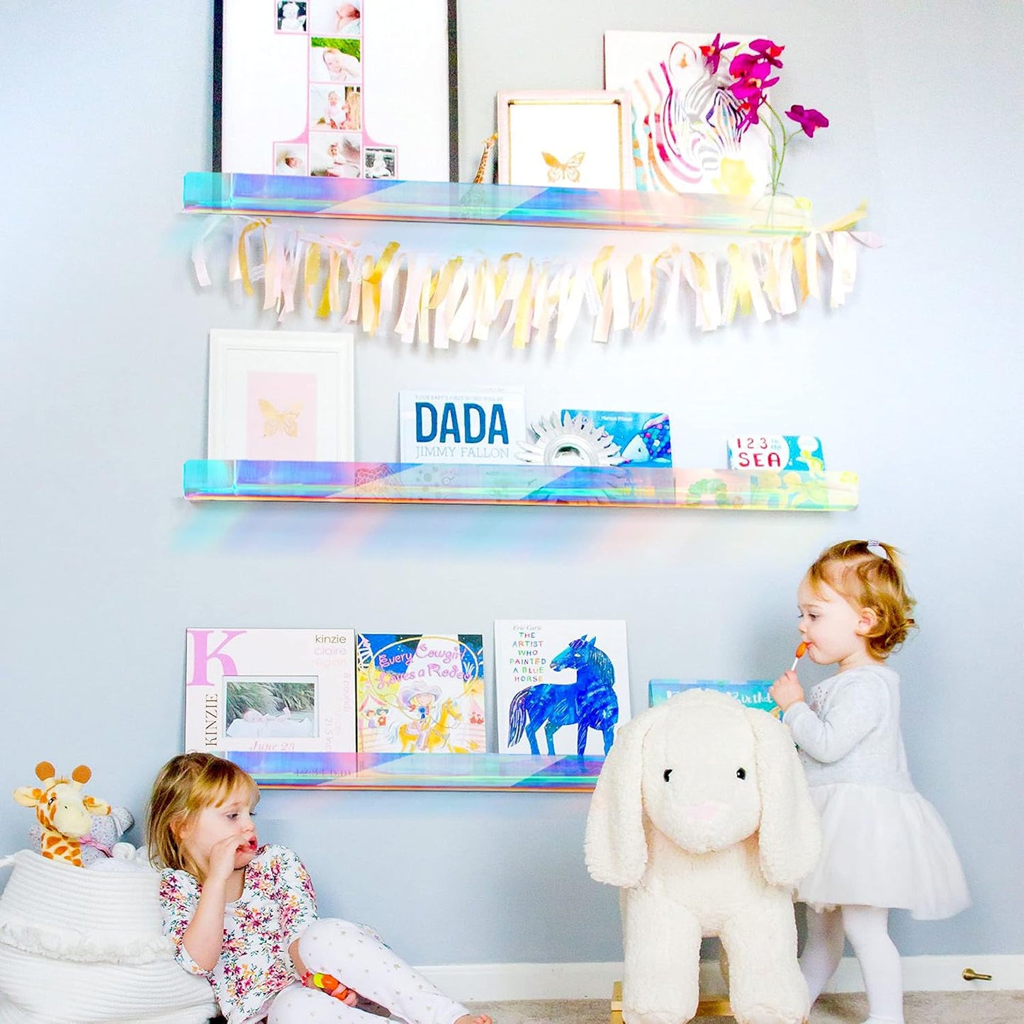 24 inches Iridescent Acrylic Bookshelf, Wall Mounted Display for Kids Room, Nursery, Toddler, Classroom (2 Packs)