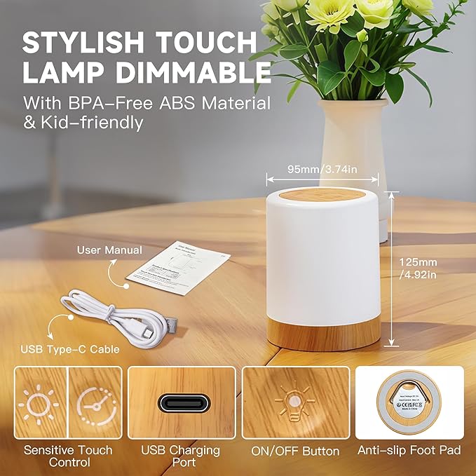 Night Light for Baby Nursery, 64 Colors Changing Touch Dimmable Night Lamp for Kids, Rechargeable Nursery Light with Timer, Portable Baby Night Light for Breastfeeding