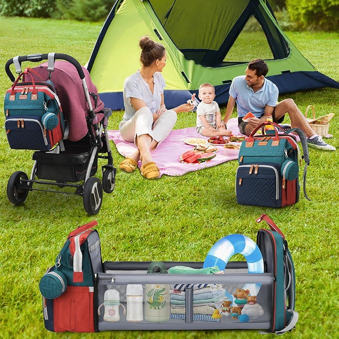 Baby Diaper Bags with Changing Station, Large Capacity Diaper Bag Backpack for Moms Dads with USB Charging Port,Travel Baby Bag with Pacifier Case & Stroller Straps(Up-Multicolor)