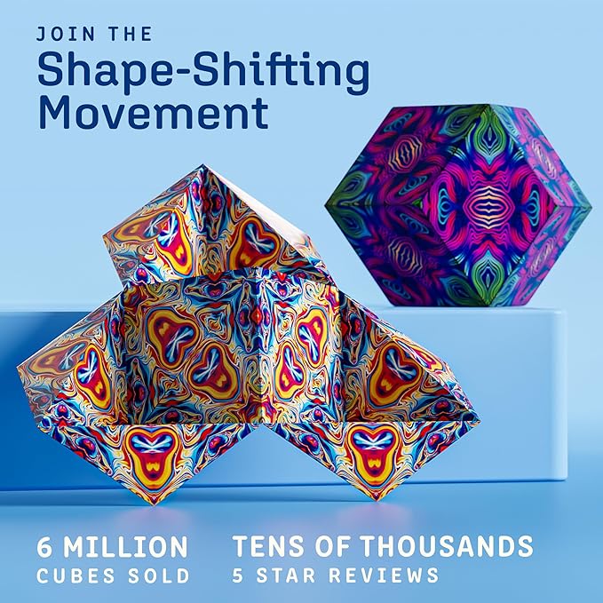 Shashibo Shape Shifting Box - Award-Winning Fidget Toy w/ 36 Rare Earth Magnets - Fidget Cube Transforms Into Over 70 Shapes, Sensory Toy Gift for Kids, Teens, and Adults (Spaced Out)