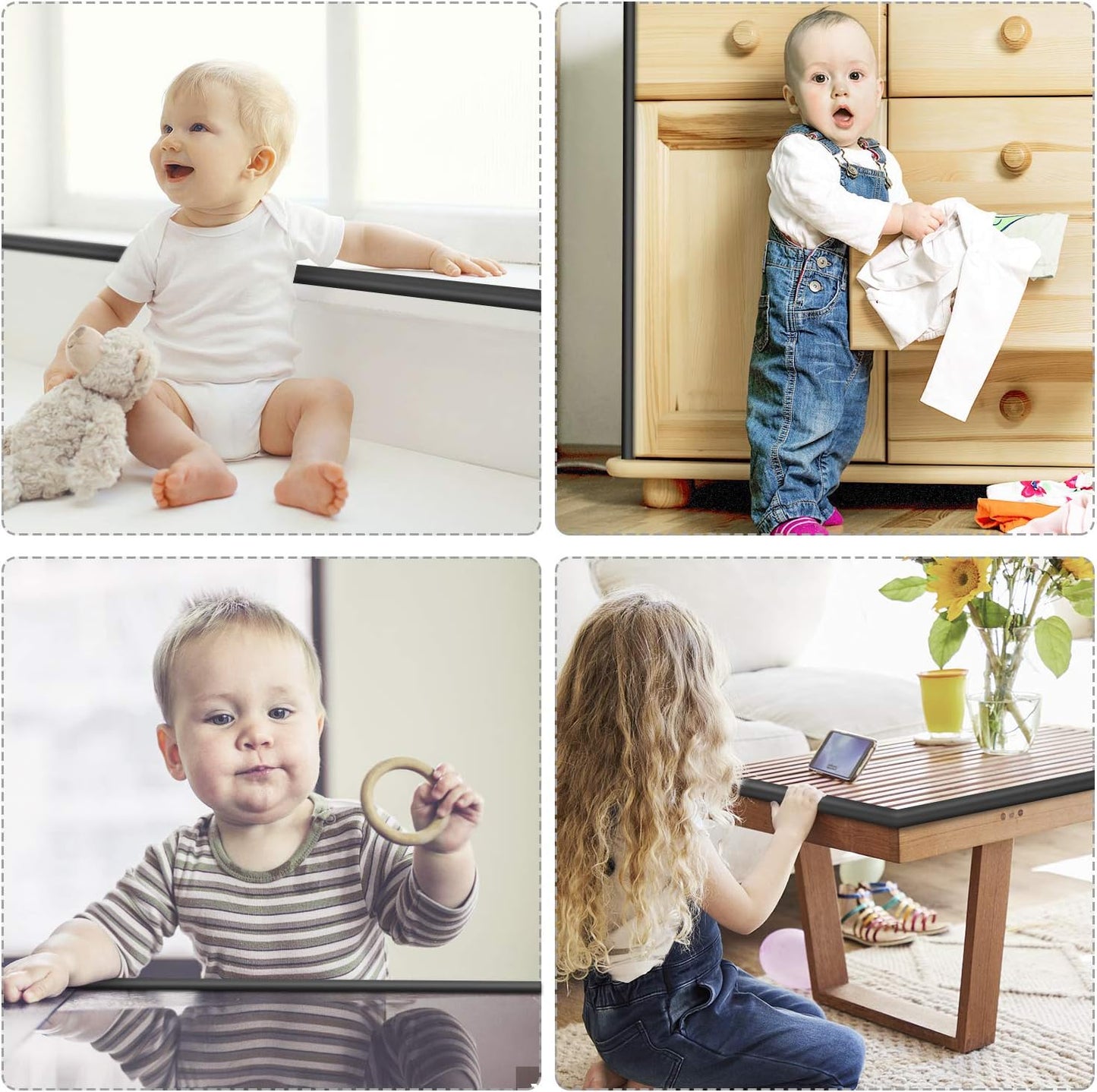 Baby Proofing Edge Corner Protector, 20.5 ft (18.1ft Edge + 8 Corners) Baby Proof Corner Guards,Thick Table Bumper Guard, 3M Pre-Taped Corners, Soft Rubber Foam Guard Heavy-Duty Black