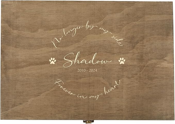 Personalized Pet Memory Keepsake Box Custom Engraved Wooden Memorial Box with Lid - Pet Loss Gift for Dogs or Cats Remembrance Storage Boxes for Ashes, Urns, Photos Forever Friend Always In Your Heart