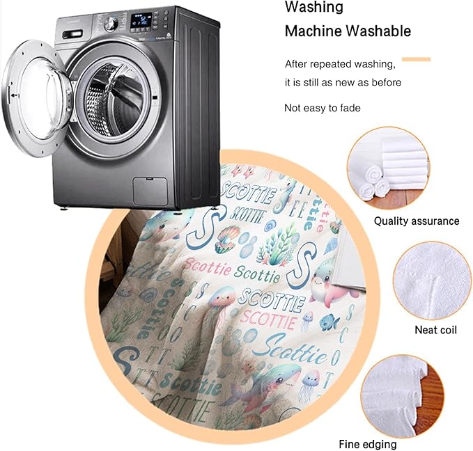 Personalized Baby Blanket for Girls Boys Kids Oceans Shark Custom Baby Blanket with Name Throw Birthday Gift for Toddlers Infants Shower Newborns Nursery Stroller Crib Bed Decor