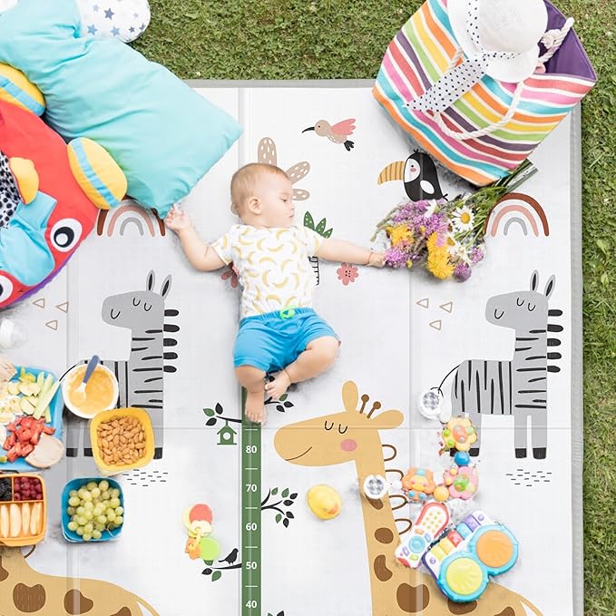 PLGLOG Baby Play Mat,59"x59" Foldable Play Mat,Baby Crawling Mat,Reversable,0.8" Thick Waterproof Baby Floor Play Mat,Carlwing Mat,Baby Floor Mat for Babies,Toddlers,Infants,Play & Tummy Mat,Giraffe